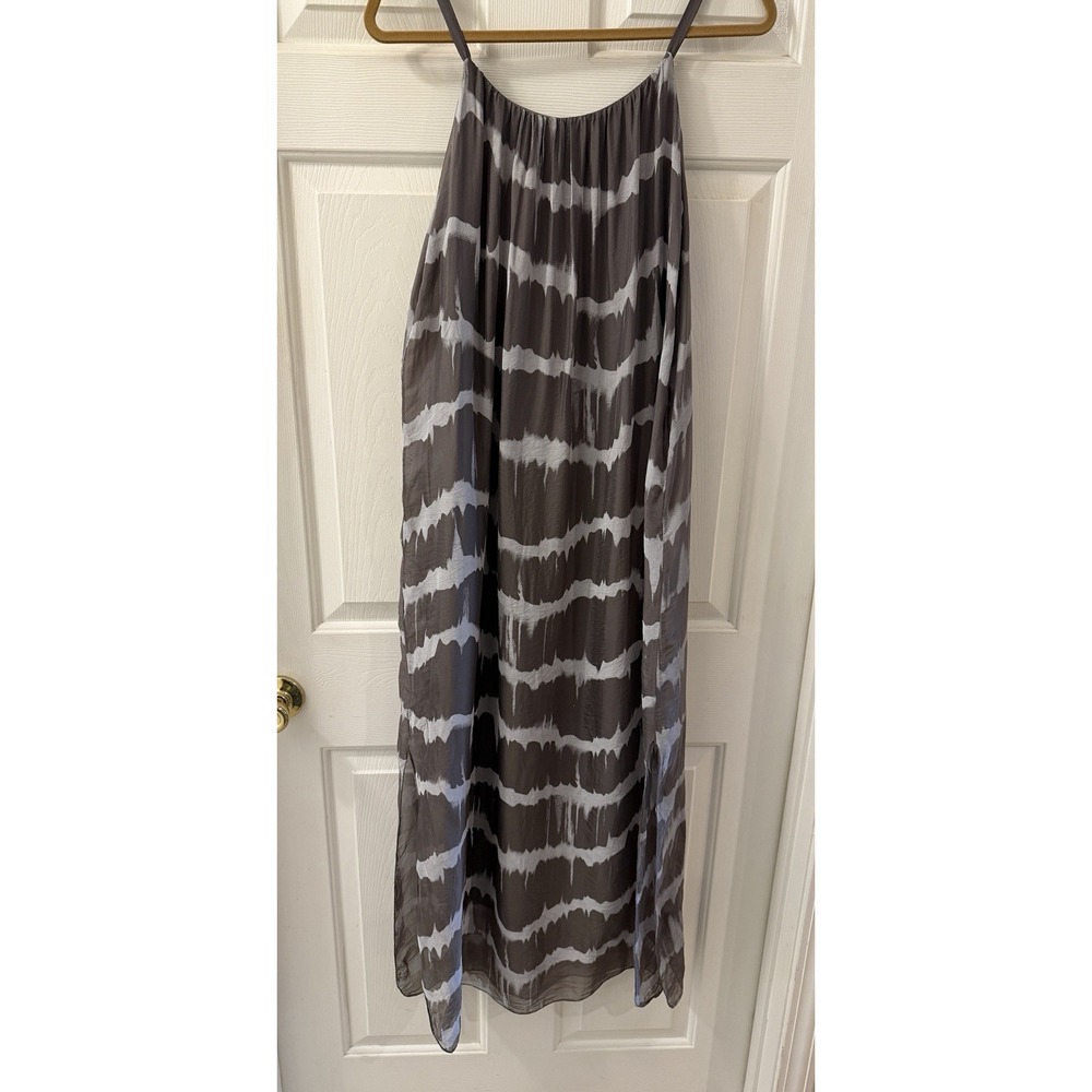 Gigi Moda Silk Midi Dress O/S Gray Tie Dye Sleeveless Oversized Flowy Coastal